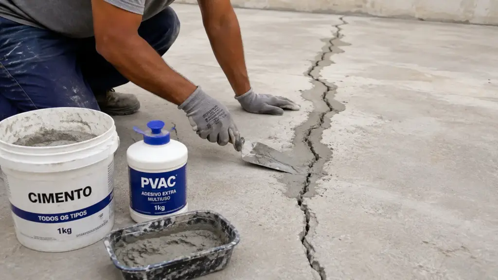 Pedreiro revela técnica simples para vedar rachaduras no concreto usando cimento e PVAC, método que pode ser feito em casa com poucos materiais e transforma uma solução tradicional em alternativa prática para recuperar paredes, pisos e estruturas com baixo custo