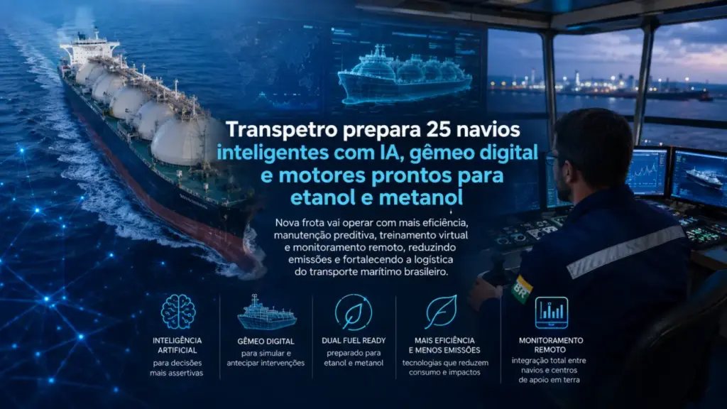 25 navios inteligentes com IA, gêmeo digital, etanol e metanol — Transpetro prepara nova frota para transformar o transporte marítimo brasileiro