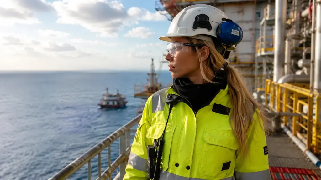 Aos 30 anos, mulher trabalha 14 dias em plataforma de petróleo no Mar do Norte, pode ganhar R$ 720 mil por ano, viaja de helicóptero e passa outras quatro semanas inteiras de folga em casa