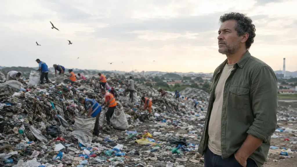 Catador que trabalhava desde os 11 anos em aterro com 7 mil toneladas diárias virou protagonista de retrato monumental feito com o próprio lixo, viu a obra arrecadar mais de US$ 64 mil em Londres e levou a história de Jardim Gramacho ao Oscar Catador que trabalhava desde os 11 anos em aterro com 7 mil toneladas diárias virou protagonista de retrato monumental feito com o próprio lixo, viu a obra arrecadar mais de US$ 64 mil em Londres e levou a história de Jardim Gramacho ao Oscar