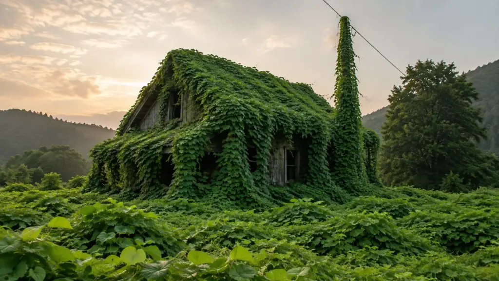Planta trazida da Ásia para salvar o solo dos Estados Unidos cresce até 30 centímetros por dia, cobre casas, sobe em postes, sufoca árvores e transforma florestas inteiras em mantos verdes no Sul do país Planta trazida da Ásia para salvar o solo dos Estados Unidos cresce até 30 centímetros por dia, cobre casas, sobe em postes, sufoca árvores e transforma florestas inteiras em mantos verdes no Sul do país
