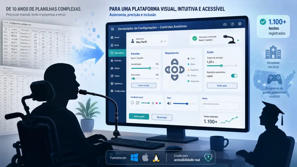 Recém-formado troca planilhas complexas usadas há 10 anos por aplicativo gratuito, coloca mais de 1.100 testes no sistema e permite que pessoas com quadriplegia configurem sozinhas controle operado pela boca