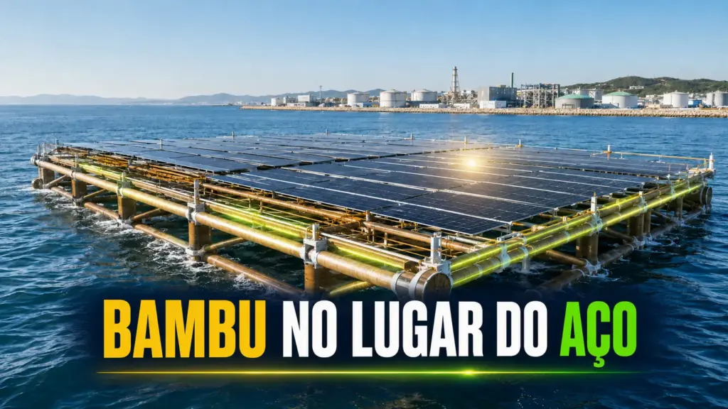 China troca aço e plástico por compósito de bambu, conclui primeira plataforma solar offshore de 100 kW do mundo e já prepara versão de megawatts para levar a tecnologia a uma escala muito maior