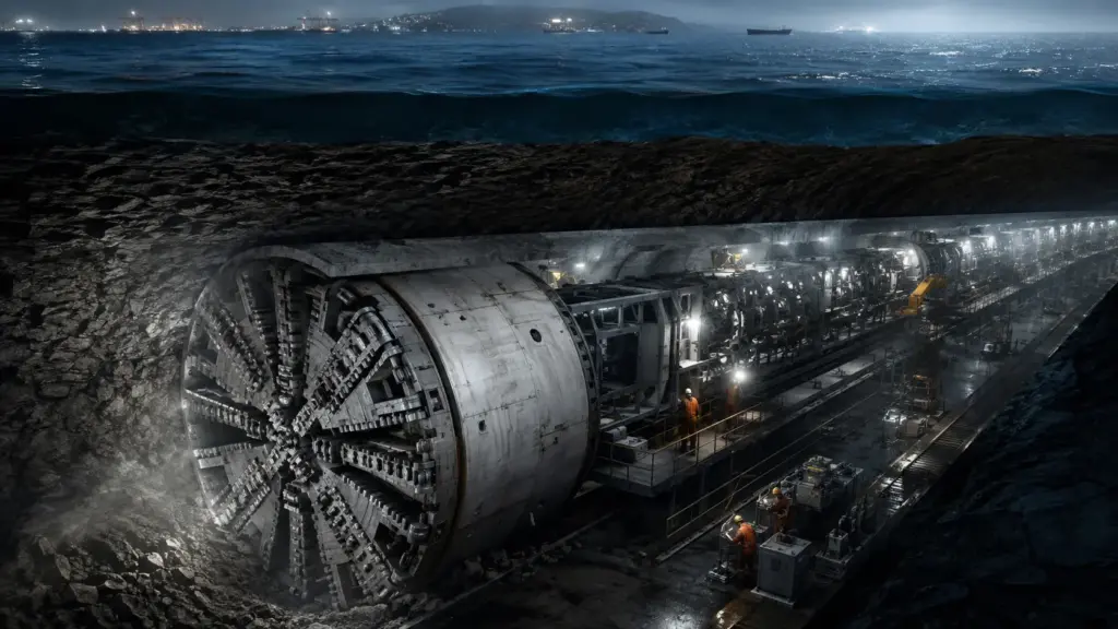 Tuneladora chinesa escava 3.936 metros sob região marítima, enfrenta rochas de 191 MPa e chega perto de concluir 80% de trecho do maior túnel submarino para trem de alta velocidade do mundo