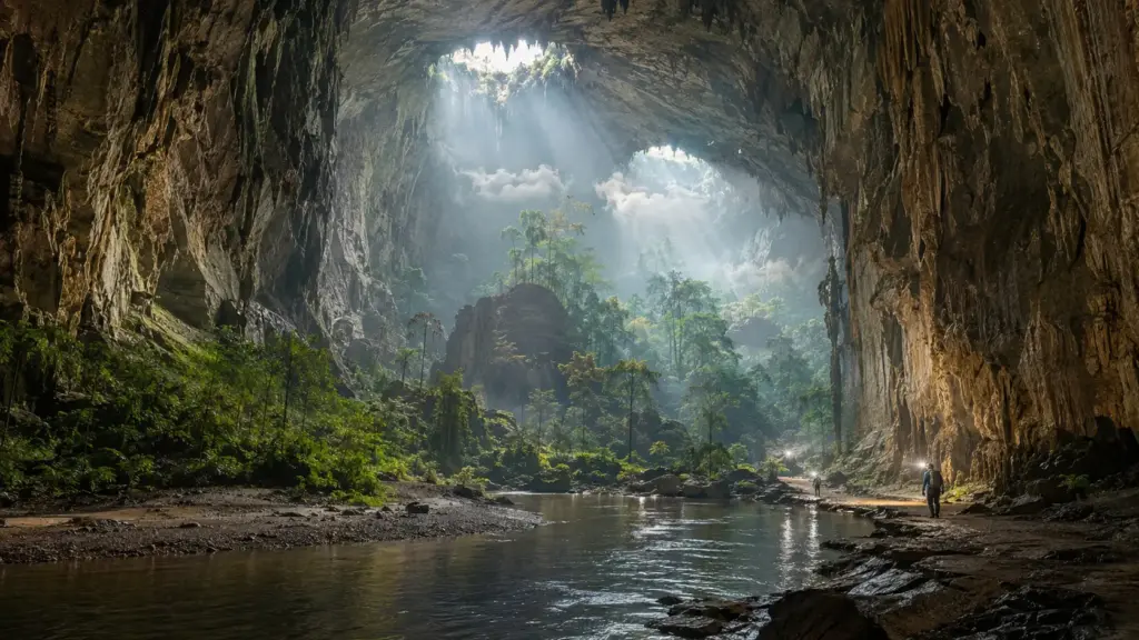 Maior caverna natural do mundo em volume foi descoberta por acaso no Vietnã, ficou perdida por quase duas décadas e hoje impressiona com galerias de até 200 metros, espaço para um prédio de 40 andares, floresta tropical, rio subterrâneo, nuvens e um clima próprio formado no interior da montanha Maior caverna natural do mundo em volume foi descoberta por acaso no Vietnã, ficou perdida por quase duas décadas e hoje impressiona com galerias de até 200 metros, espaço para um prédio de 40 andares, floresta tropical, rio subterrâneo, nuvens e um clima próprio formado no interior da montanha