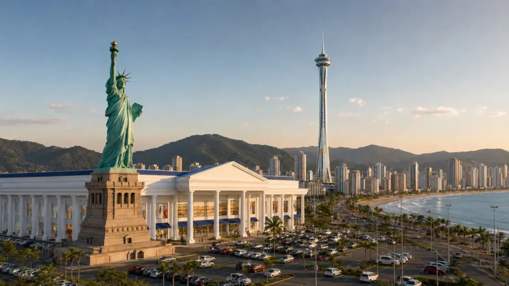 Vai ser preciso olhar bem para cima: Itapema pode ganhar torre de 557 metros, equivalente a quase 10 estátuas da Havan empilhadas e alguns metros acima do Senna Tower; projeto turístico de R$ 300 milhões prevê cinco pavimentos de experiências no topo, mirante com piso de vidro, restaurante reservado, praça de alimentação, espaço para eventos e atrações radicais, incluindo passarela externa, tirolesa vertical e cadeira de queda livre com óculos tridimensionais