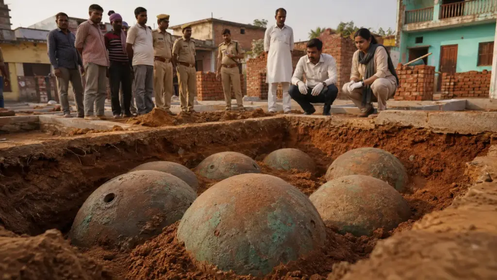 Homem cava fundação de uma casa e encontra 29 esferas de cobre de até 10 kg enterradas no terreno, arqueólogos acham furos para fusíveis e suspeitam que objetos tenham servido como munição