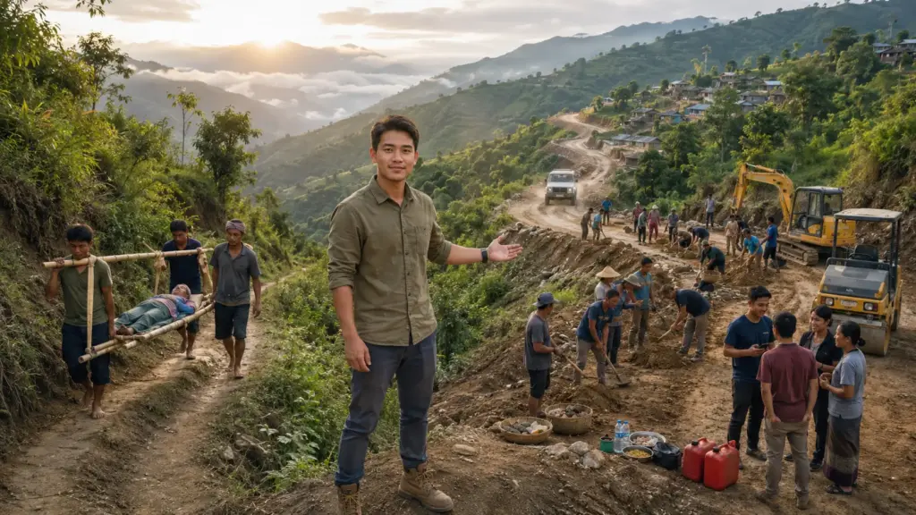 Aos 28 anos, servidor vê pacientes carregados por horas em macas de bambu, tira dinheiro do próprio bolso, mobiliza moradores e doadores pela internet e ajuda a construir estrada de 100 km sem verba direta fornecida pelo governo Aos 28 anos, servidor vê pacientes carregados por horas em macas de bambu, tira dinheiro do próprio bolso, mobiliza moradores e doadores pela internet e ajuda a construir estrada de 100 km sem verba direta fornecida pelo governo