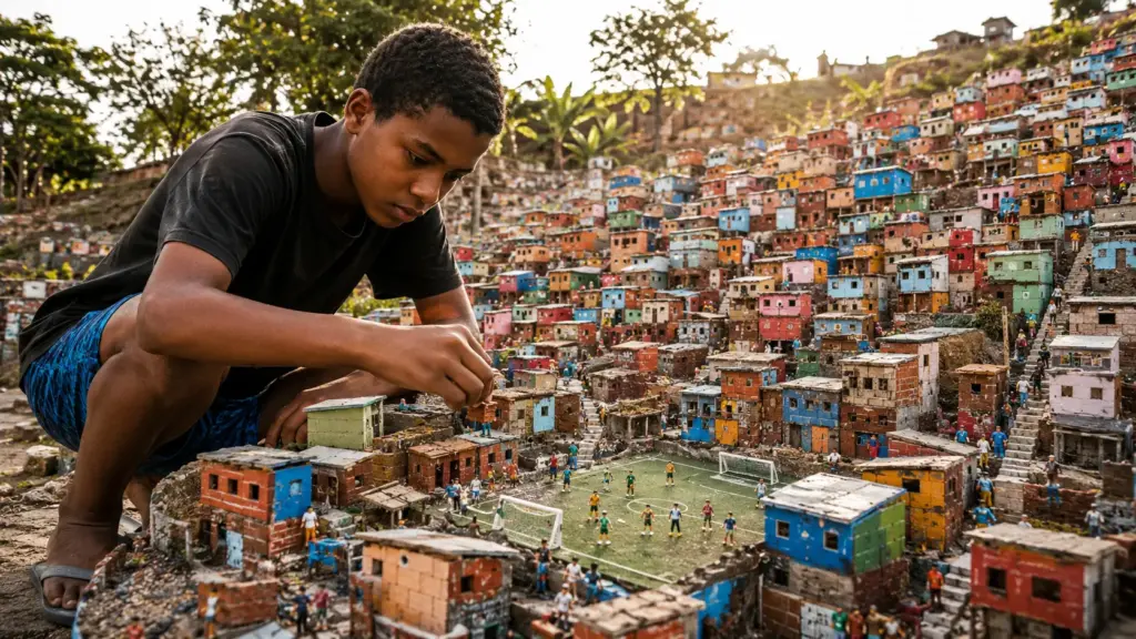 Aos 14 anos, jovem do Rio começou uma favela em miniatura de 450 metros quadrados, usou tijolos reaproveitados, bonecos, tinta e virou referência em arte, cinema e atração internacional