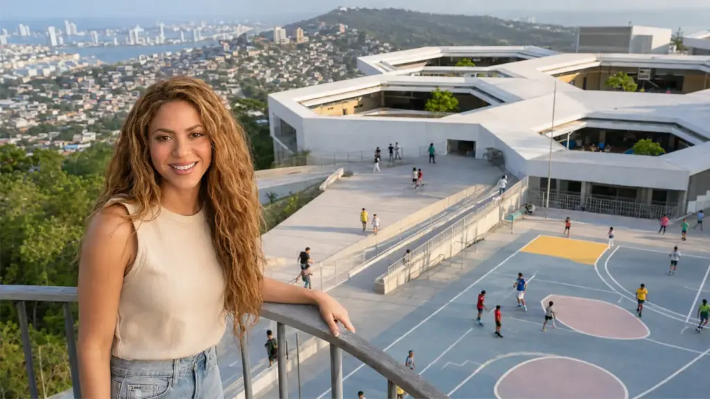 Shakira ajudou a levar para o topo de um morro de Cartagena uma escola formada por blocos hexagonais, pátios ventilados, áreas esportivas e espaços que recebem mais de mil crianças por ano Shakira ajudou a levar para o topo de um morro de Cartagena uma escola formada por blocos hexagonais, pátios ventilados, áreas esportivas e espaços que recebem mais de mil crianças por ano