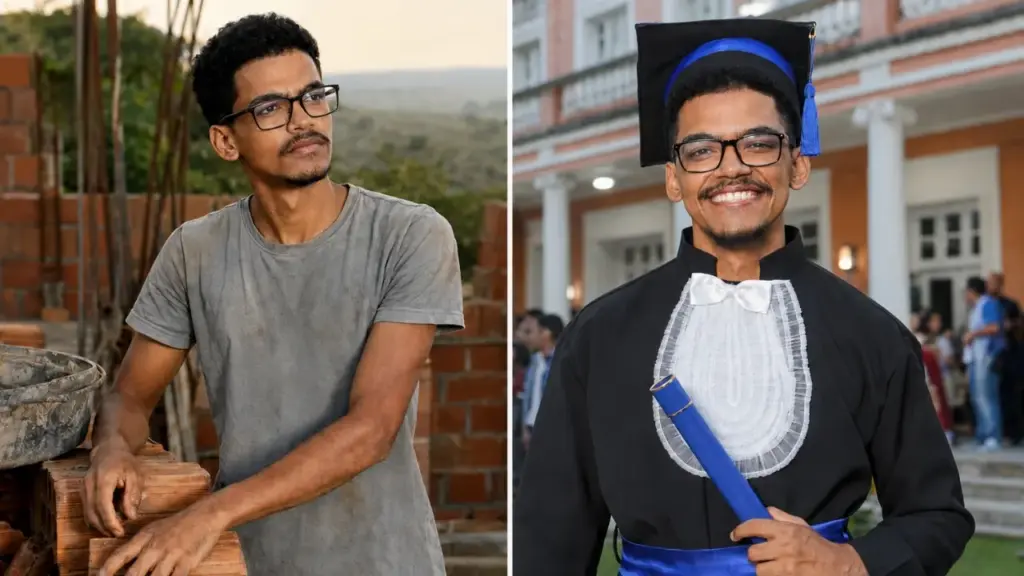 Filho de pedreiro analfabeto cresce ajudando o pai nas obras no sertão, supera dificuldades para estudar longe de casa, vira o primeiro graduado da família e tem foto da formatura entregue ao presidente Lula Filho de pedreiro analfabeto cresce ajudando o pai nas obras no sertão, supera dificuldades para estudar longe de casa, vira o primeiro graduado da família e tem foto da formatura entregue ao presidente Lula
