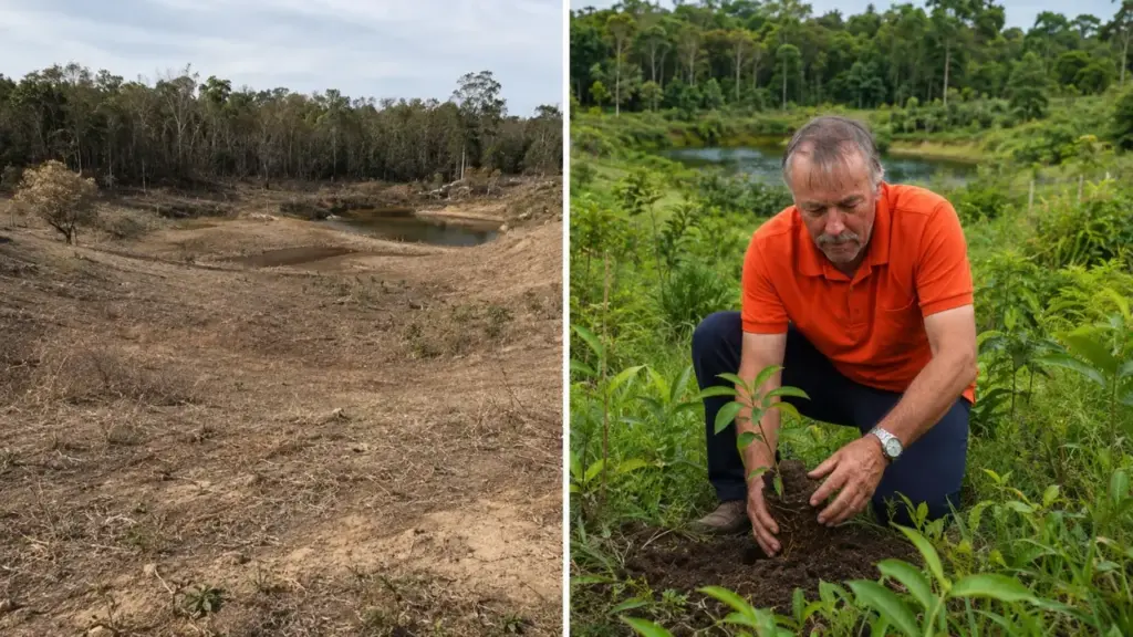Nascente estava perdendo força em propriedade de café no Espírito Santo até produtor plantar 1.332 mudas de 43 espécies; três anos depois, água resistiu à seca e chegou a ajudar vizinhos