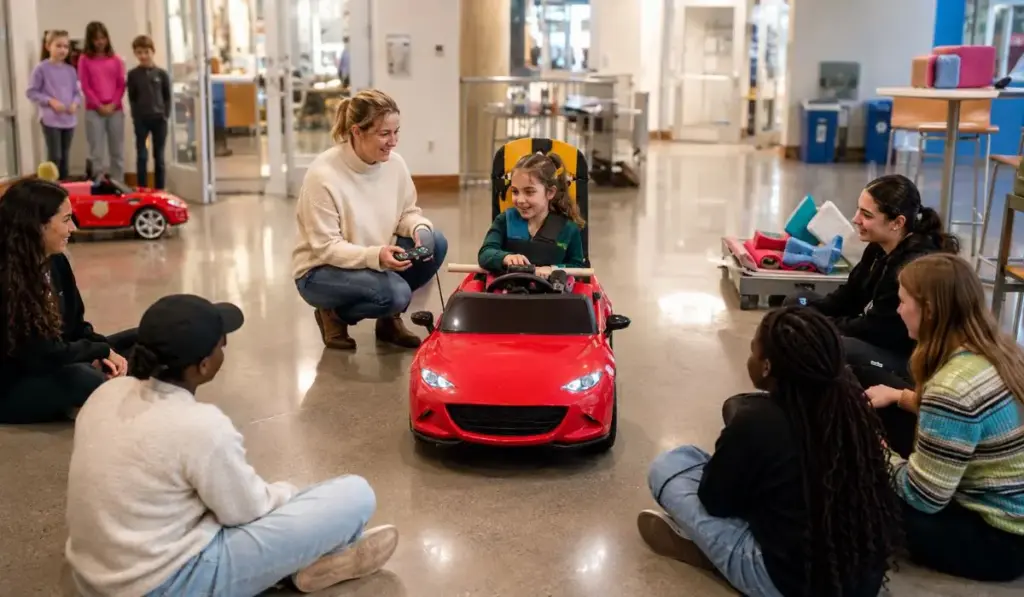 Para que uma menina de 8 anos pudesse acompanhar os cinco irmãos nos passeios da família, universitários desmontaram carrinhos elétricos de brinquedo, trocaram o pedal por um botão no volante, moldaram bancos sob medida e entregaram aos pais o controle remoto que devolveu mobilidade e alegria às crianças