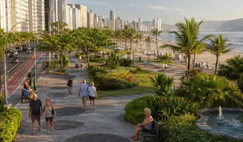 Conhecida como paraíso dos idosos, cidade do litoral brasileiro abriga 107 centenários, aparece entre as maiores qualidades de vida do país e ostenta o maior jardim de praia do mundo, com 5,3 km, 1.800 árvores e 1.300 canteiros reconhecidos pelo Guinness