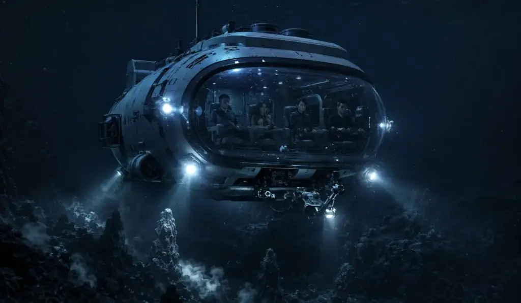 Novo turismo de luxo quer levar três passageiros ao mundo escuro de 1.000 metros abaixo do oceano, em um submersível chinês com janela panorâmica criado para resistir a pressão 100 vezes maior que a da superfície