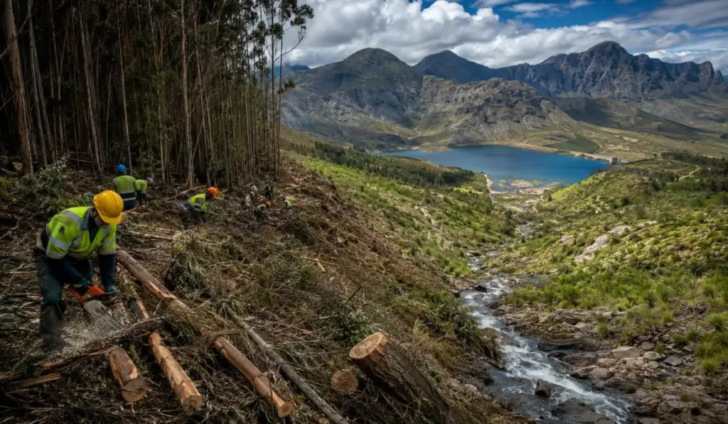 Enquanto árvores invasoras sugavam a água antes que ela chegasse aos rios e represas, África do Sul começou a derrubar pinheiros, eucaliptos e acácias em mais de 41 mil hectares e passou a recuperar 18,77 bilhões de litros por ano, transformando o corte de vegetação numa arma inesperada para proteger uma região castigada pela seca