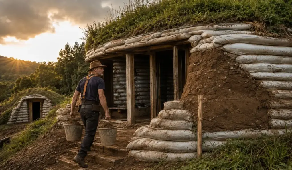 Com as próprias mãos, Sandro passou um ano carregando baldes de terra, subindo escadas e compactando tudo sozinho para erguer em Santa Catarina uma construção feita com sacos de batata e solo do próprio terreno, coberta por um teto vivo e integrada a um projeto com bunker subterrâneo para alimentos e sementes Com as próprias mãos, Sandro passou um ano carregando baldes de terra, subindo escadas e compactando tudo sozinho para erguer em Santa Catarina uma construção feita com sacos de batata e solo do próprio terreno, coberta por um teto vivo e integrada a um projeto com bunker subterrâneo para alimentos e sementes