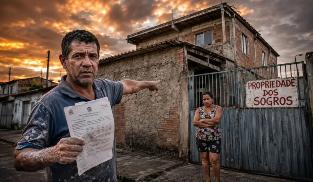 Durante 12 anos, pedreiro constrói com as próprias mãos a casa da família no terreno dos sogros, transforma dois cômodos em imóvel com laje e garagem e, no fim da relação, enfrenta a surpresa: o lote continua no nome dos sogros e anos de trabalho não o transformaram automaticamente em proprietário