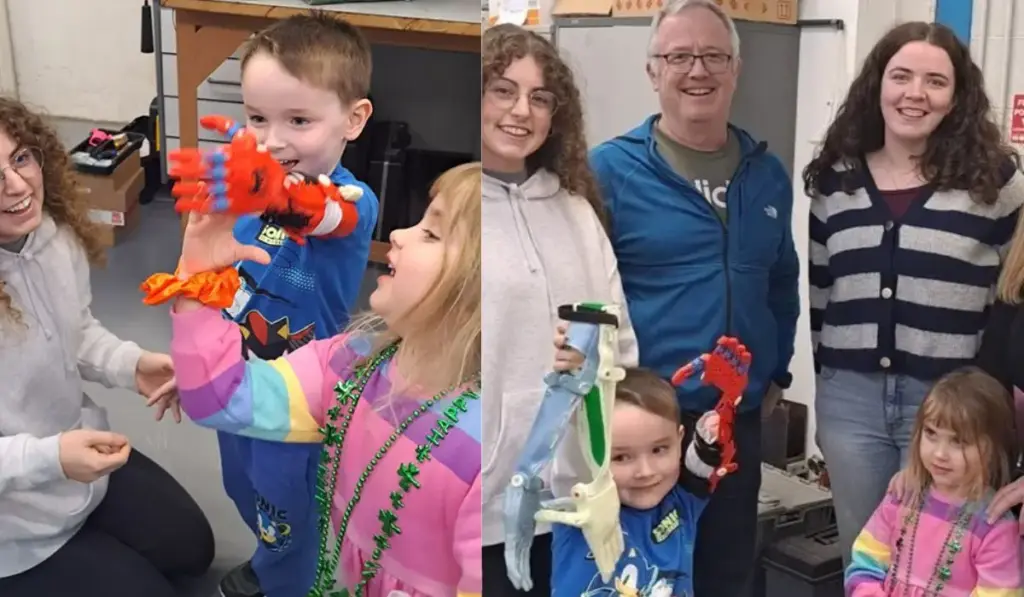 Estudantes escaneiam em 3D o braço de menino de apenas 4 anos que precisava de uma prótese, imprimem para ele um braço personalizado do Homem-Aranha e ainda o surpreendem com outros dois para diferentes atividades em projeto que já criou mais de 60 mãos e braços protéticos para dar novas possibilidades a crianças com diferenças nos membros