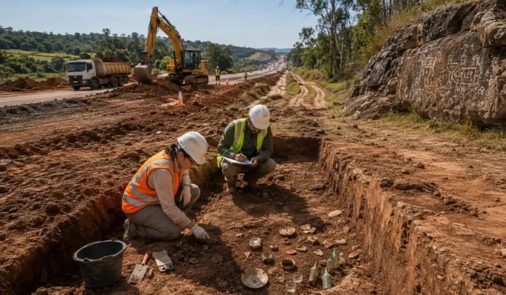 Obras da BR-153 rasgam o solo do Paraná e revelam cinco sítios arqueológicos escondidos sob o caminho, com objetos que podem ter mais de 160 anos e grafismos na Pedra Criminosa, enquanto cientistas investigam se a rodovia moderna nasceu sobre uma velha rota de cavalos e charretes
