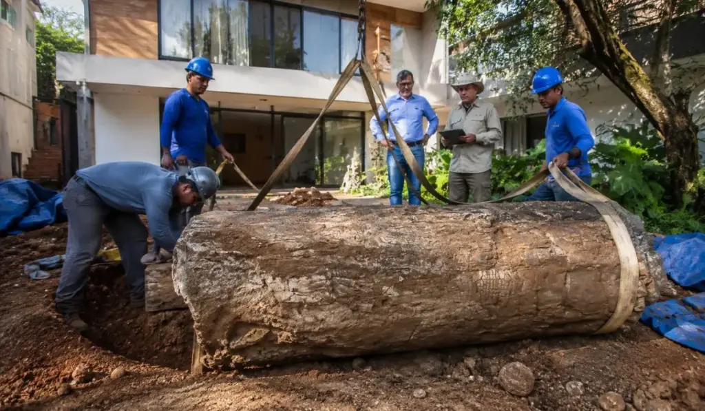 Trabalhadores mexem no jardim de uma casa perto do Ibirapuera e esbarram em um “tronco” de quase 2 metros e 2 toneladas, especialistas da USP são chamados e descobrem que a peça é um fóssil de cerca de 300 milhões de anos