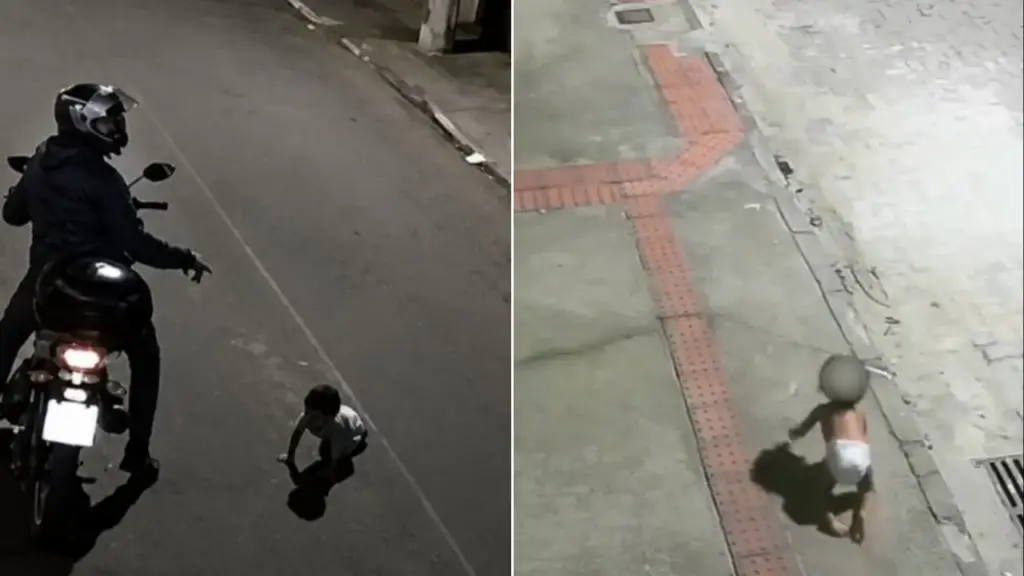 Ao passar de moto por uma avenida do Espírito Santo por volta de 1h da madrugada, motoboy pensa que vulto na rua era um cachorro, reduz a velocidade e encontra bebê de 1 ano e 3 meses engatinhando sozinha após percorrer cerca de 130 metros apenas de fralda