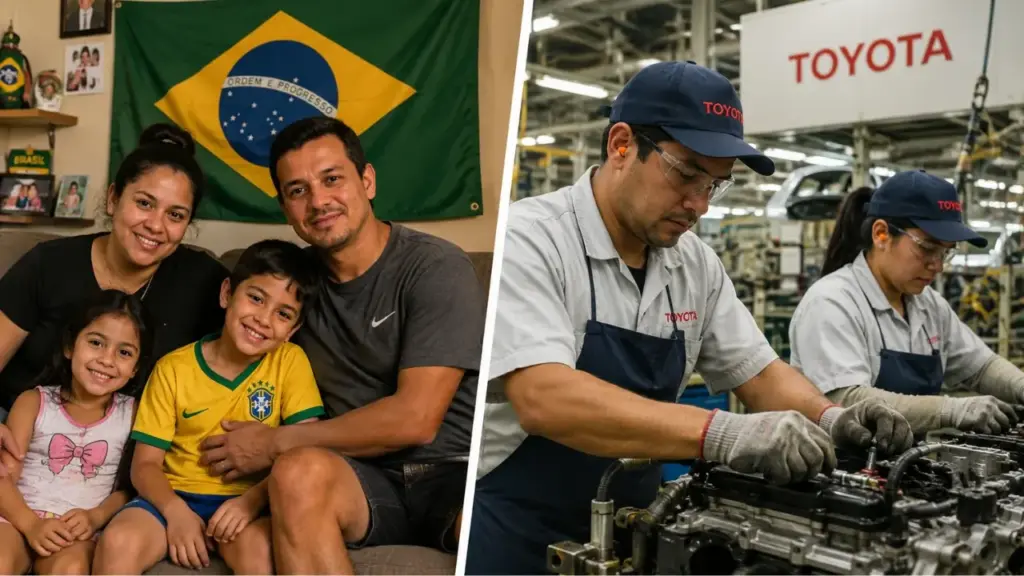 Brasileira volta ao Japão décadas depois e encontra comunidade com mais de mil famílias vivendo perto da indústria de Toyota, onde relatos apontam jornadas de 10 a 12 horas, terceirização, salários desiguais e rotina marcada por horas extras