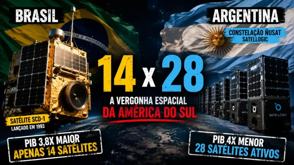 Brasil quase 4 vezes mais rico, mas aparece com metade dos satélites ativos da Argentina: como a maior economia da América Latina ficou para trás no espaço e abriu uma diferença difícil de explicar