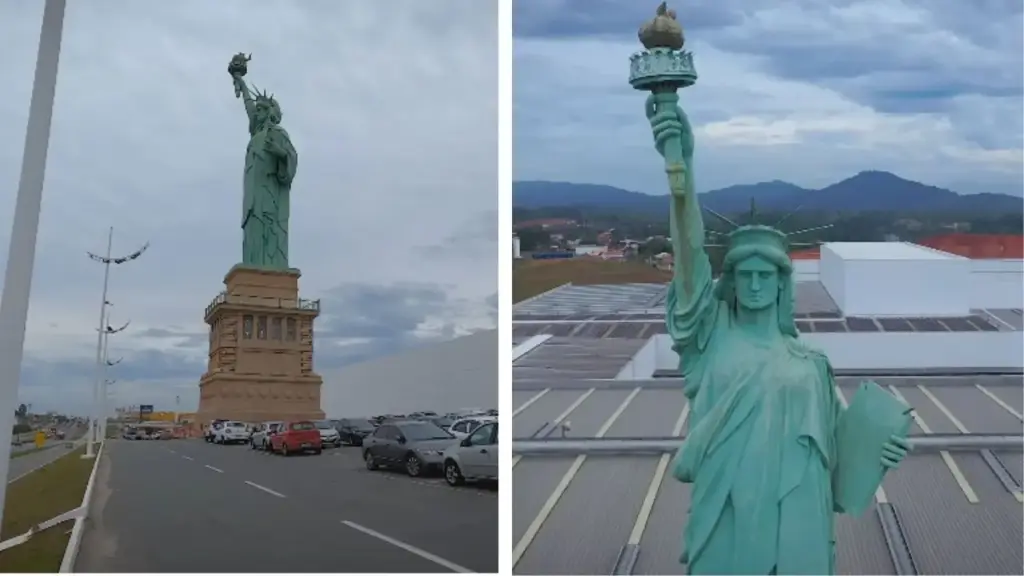 Dono da megaloja Havan ergueu estátua gigante de 57 metros às margens da BR-101, instalou elevador e escadas dentro da estrutura e transformou a réplica da Estátua da Liberdade em mirante panorâmico com vista para o mar, criando a maior estátua instalada pela rede no Brasil