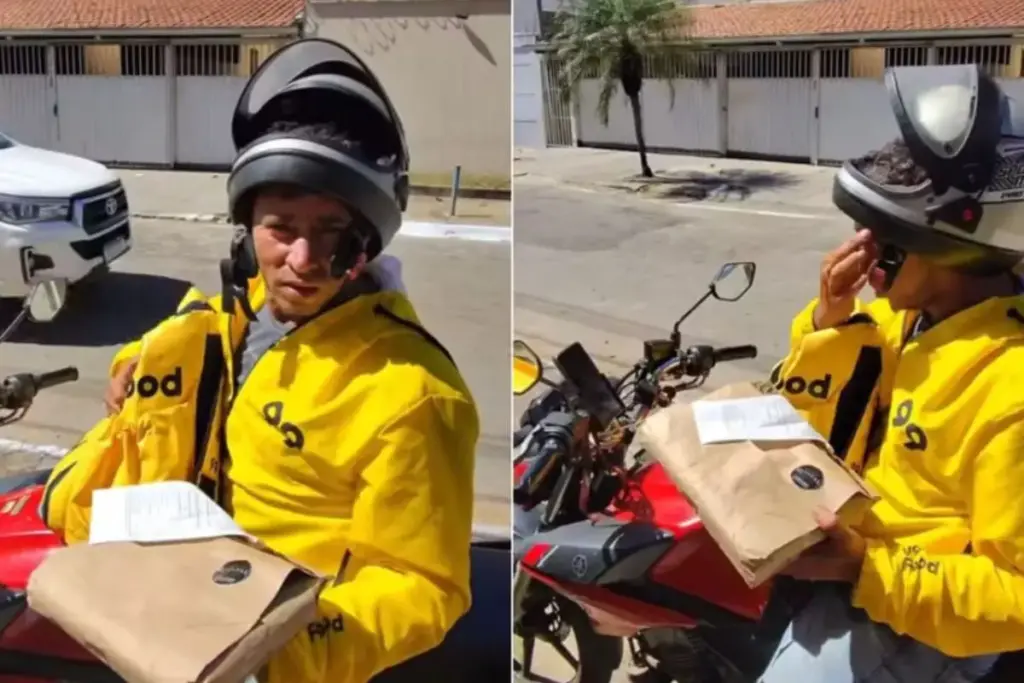 Dono de restaurante pede marmita pelo próprio delivery e, na porta de casa, entrega a comida ao motoboy que ainda não tinha almoçado “você tá brincando, mano?” e o gesto invertido acumula milhões de visualizações