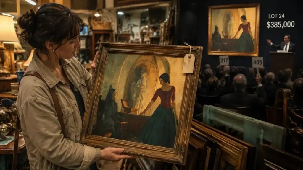 Ela só queria uma moldura bonita para um projeto pessoal, não sabia que levava para casa um quadro perdido de um dos maiores ilustradores dos EUA; anos depois, uma publicação despretensiosa nas redes sociais revela a verdadeira história da obra e transforma R$ 20 em mais de R$ 1 milhão num único leilão