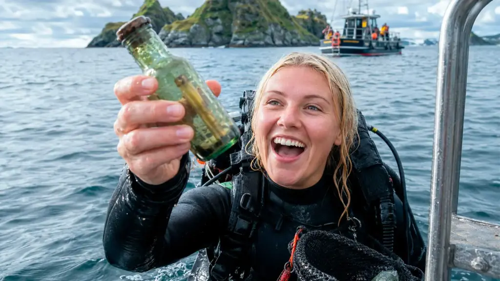 Mensagem em uma garrafa escrita por estudante de 12 anos em 1994 é encontrada 31 anos depois em ilha remota da Noruega por voluntária que limpava a praia, ainda preserva o bilhete original e faz a autora receber uma resposta mais de três décadas após o trabalho escolar