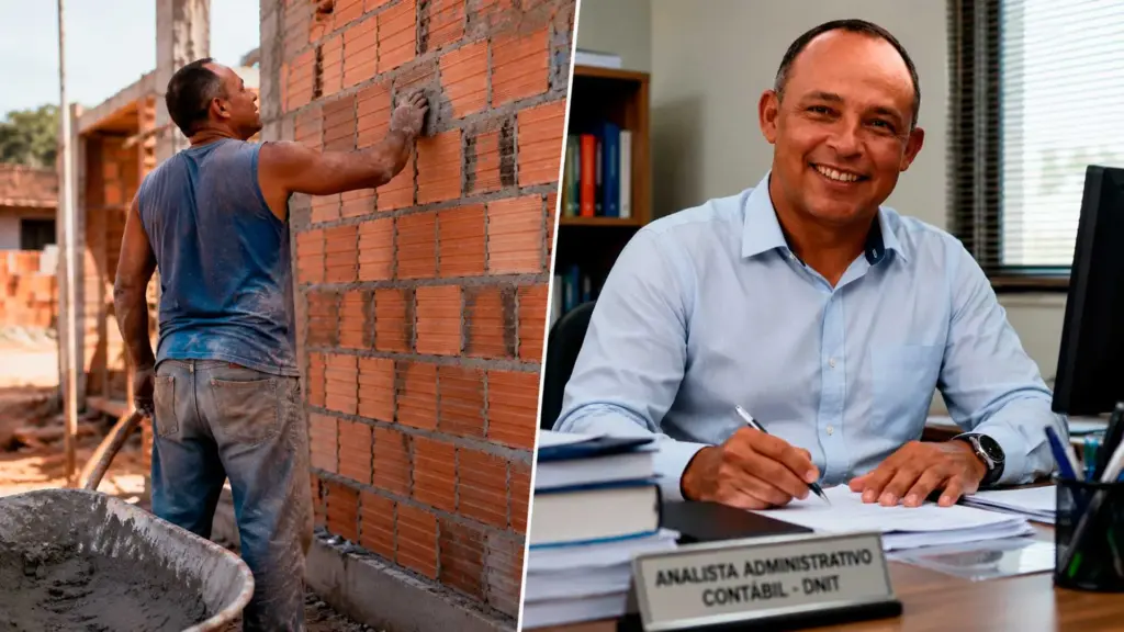 Órfão de mãe aos 6 anos, ex-servente de pedreiro, camelô e trabalhador da roça estudou a vida inteira em escola pública, trabalhou durante o dia e trocou as noites por livros das 20h às 2h, ficou em 1º lugar três vezes em seleções do IBGE, passou pelo Banco do Brasil e Ministério da Fazenda e acumulou mais de 10 aprovações até chegar ao DNIT