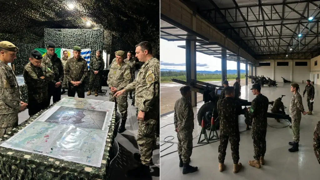 Exército Brasileiro coloca 271 militares em treinamento conjunto com 37 integrantes do Uruguai, testa tomada de decisão e operações de paz da ONU por meio de softwares de combate e prepara para 2027 uma fase em campo com tropas, armamentos e ambiente reais Exército Brasileiro coloca 271 militares em treinamento conjunto com 37 integrantes do Uruguai, testa tomada de decisão e operações de paz da ONU por meio de softwares de combate e prepara para 2027 uma fase em campo com tropas, armamentos e ambiente reais