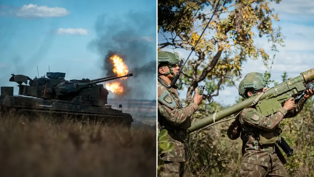 Exército reúne mais de 500 militares em Goiás e testa pela primeira vez defesa em camadas contra drones, combinando blindados Gepard, radares, bloqueadores de sinal, centros eletrônicos e equipamentos de interceptação aérea durante exercício no Campo de Instrução de Formosa