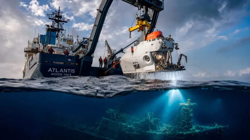 Submersível que explorou o Titanic desce 390 metros no mar, atravessa a escuridão do Atlântico e encontra o último navio de Shackleton coberto por corais, peixes e redes abandonadas, antes de iniciar uma réplica digital do naufrágio perdido desde 1962 Submersível que explorou o Titanic desce 390 metros no mar, atravessa a escuridão do Atlântico e encontra o último navio de Shackleton coberto por corais, peixes e redes abandonadas, antes de iniciar uma réplica digital do naufrágio perdido desde 1962