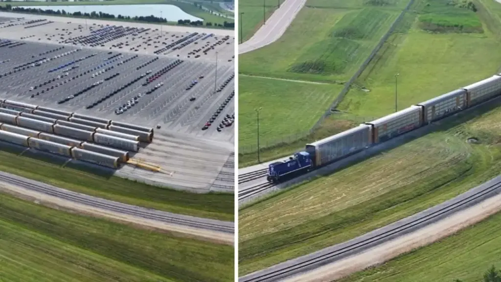 Fábrica da Honda em Indiana produz até 250 mil veículos por ano, já superou 3 milhões de unidades montadas e usa uma operação coreografada para carregar 69 vagões-cegonha, com rampas metálicas conectando os trens e motoristas que atravessam cada carro ferroviário em alta precisão antes da viagem