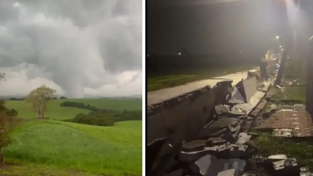 Grande tornado se forma durante a passagem das tempestades associadas ao ciclone-bomba, atravessa área rural de Pedro Osório próxima à Vila Matarazzo, derruba árvores, deixa moradores sem energia e coloca equipes da Defesa Civil em campo para verificar estragos e possíveis vítimas no Sul do Rio Grande do Sul