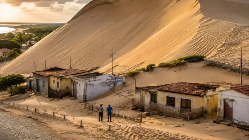 Cidade brasileira com menos de 10 mil habitantes está travando batalha contra dunas gigantes que avançam sobre casas, mas o motivo para não removê-las expõe um paradoxo ambiental da disputa com a areia