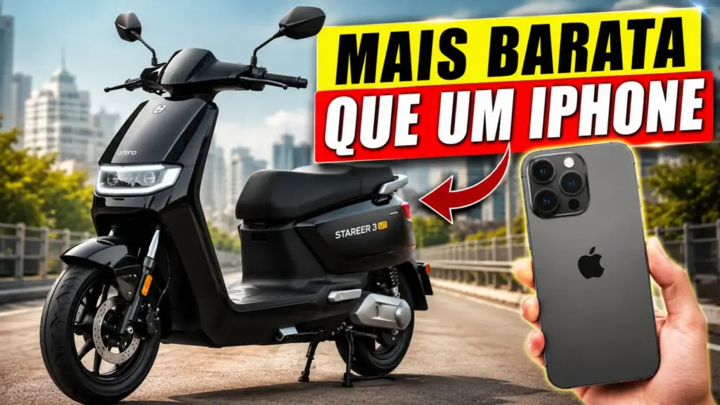 Mais barata que um Iphone 17, scooter elétrica roda até 120 km, alcança 53 km/h com motor de 1.000 W e surpreende ao trazer duas baterias removíveis, NFC, marcha a ré e piloto automático