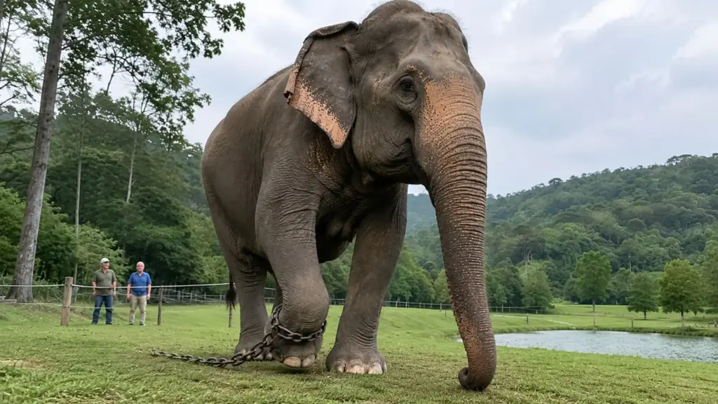 Depois de passar mais de 20 anos em circos e outros 13 anos isolada em recinto interno nos Estados Unidos, elefanta Billie chegou ao santuário do Tennessee com corrente presa à pata e passou a viver em grandes áreas abertas Depois de passar mais de 20 anos em circos e outros 13 anos isolada em recinto interno nos Estados Unidos, elefanta Billie chegou ao santuário do Tennessee com corrente presa à pata e passou a viver em grandes áreas abertas
