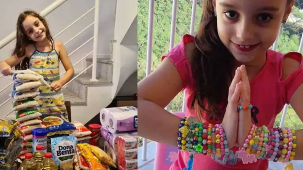 Aos 6 anos, Giovanna Barbosa decide fazer pulseiras de miçanga, passa dois meses juntando alimentos, transforma a arrecadação em dez cestas básicas e ainda participa pessoalmente das entregas às famílias atendidas, explicando que queria ajudar pessoas que não tinham o que comer