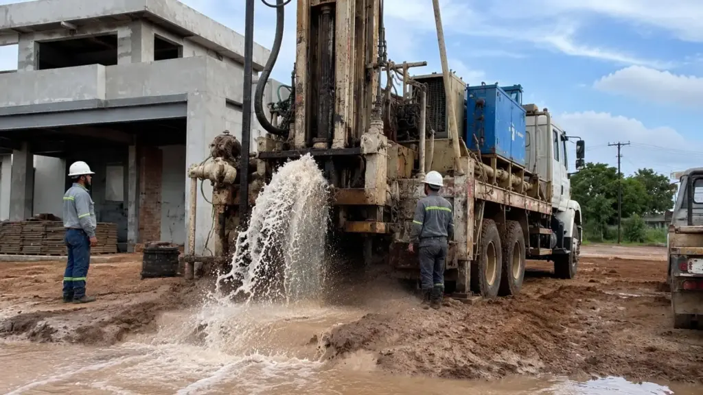 Prefeito tem prestador contratado perfurando poço tubular em imóvel em construção, mas fiscalização descobre detalhe ignorado, interrompe a obra, aplica multa de R$ 5 mil e apreende caminhão com gerador e perfuratriz em Mato Grosso do Sul Prefeito tem prestador contratado perfurando poço tubular em imóvel em construção, mas fiscalização descobre detalhe ignorado, interrompe a obra, aplica multa de R$ 5 mil e apreende caminhão com gerador e perfuratriz em Mato Grosso do Sul
