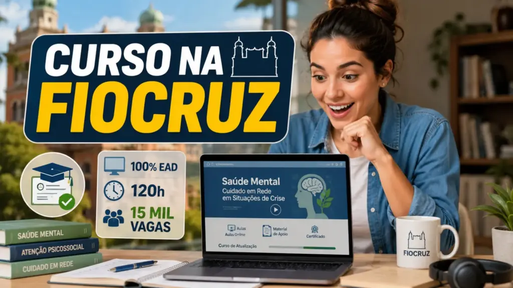 Estude na Fiocruz: Fundação Oswaldo Cruz convoca para cursos 100% EAD e gratuito com 15 mil vagas, 120 horas de formação em saúde mental e certificado sem custo para aprovados