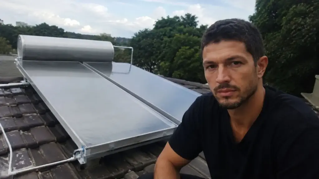 Aquecimento solar de água faz o chuveiro elétrico parecer dinossauro: na casa de Rômulo Estrela, todo o aquecimento é feito por painéis e o gás fica só para último recurso
