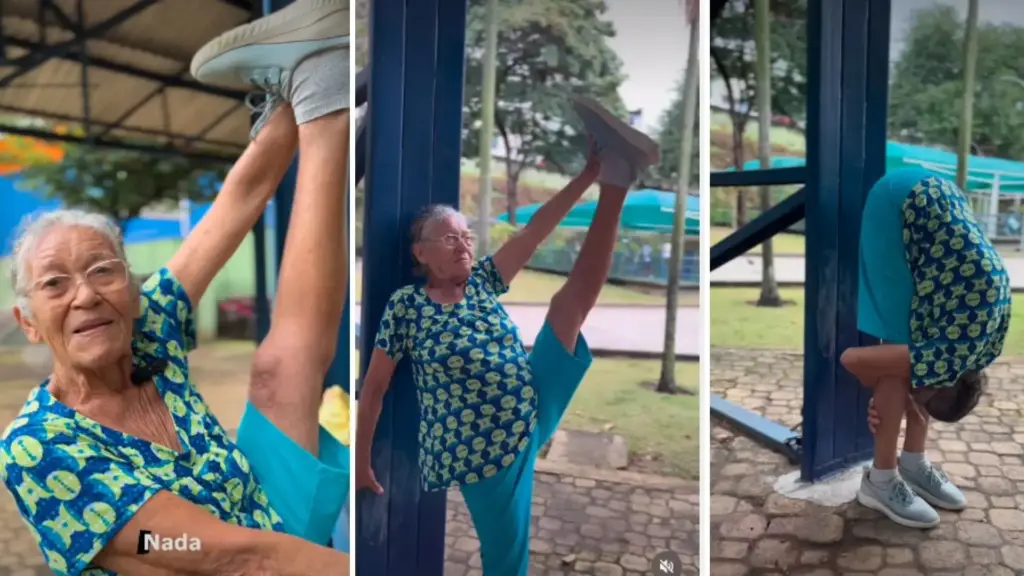 Aos 84 anos, dona Maria vive o auge de sua flexibilidade: ela frequenta academia e mantém rotina de exercícios há três décadas; sua habilidade impressionou até celebridades e fez um simples vídeo explodir nas redes sociais.