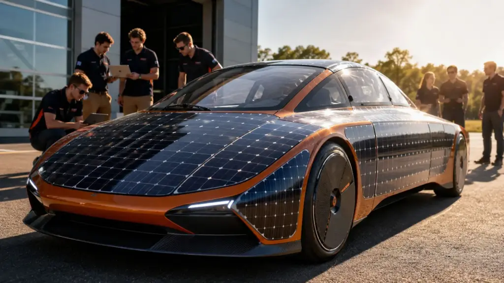 Estudantes criam carro elétrico que gera mais energia do que consome: com 1.700 células solares, só 550 kg e excedente capaz de adicionar 50 km de autonomia por dia em trajetos urbanos Estudantes criam carro elétrico que gera mais energia do que consome: com 1.700 células solares, só 550 kg e excedente capaz de adicionar 50 km de autonomia por dia em trajetos urbanos