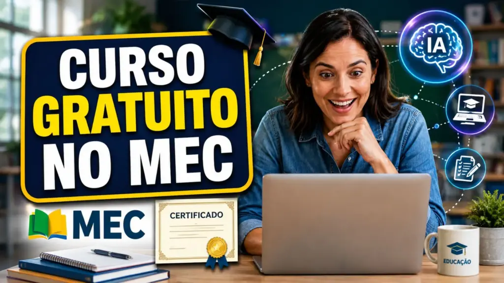 MEC convoca para curso 100% EAD e gratuito com direito a certificado, libera 5 mil vagas por ordem de inscrição e oferece 80 horas de formação sobre inteligência artificial aplicada à educação e prática docente