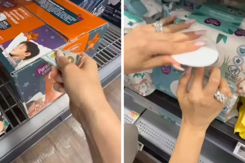 Influenciadora com mais de 5 milhões de seguidores esconde notas de US$ 100 em fraldas, remédios, lenços umedecidos e roupas infantis dentro de supermercado, deixa dinheiro para compradores encontrarem anonimamente e vê vídeo da ação ultrapassar 3 milhões de visualizações nas redes sociais Influenciadora com mais de 5 milhões de seguidores esconde notas de US$ 100 em fraldas, remédios, lenços umedecidos e roupas infantis dentro de supermercado, deixa dinheiro para compradores encontrarem anonimamente e vê vídeo da ação ultrapassar 3 milhões de visualizações nas redes sociais