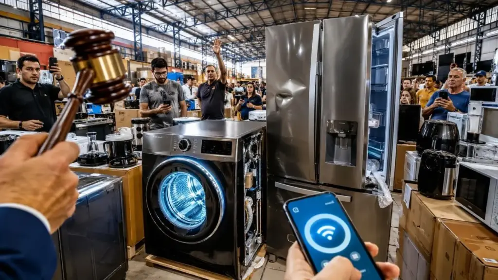 Leilão da Casas Bahia reúne mais de 300 eletrodomésticos e eletrônicos com descontos de até 68%, oferece lava e seca com Wi-Fi por R$ 1.120 e geladeira de R$ 5,6 mil por R$ 2,7 mil, mas itens podem ter avarias ou peças faltando Leilão da Casas Bahia reúne mais de 300 eletrodomésticos e eletrônicos com descontos de até 68%, oferece lava e seca com Wi-Fi por R$ 1.120 e geladeira de R$ 5,6 mil por R$ 2,7 mil, mas itens podem ter avarias ou peças faltando
